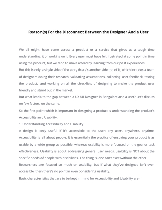 Reason(s) For the Disconnect Between the Designer And a User