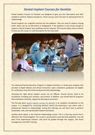 Dental Implant Courses for Dentists