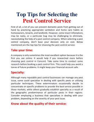 Top tips for selecting the pest control service