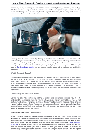 Building a Lucrative Commodity Trading Business with Lasting Success