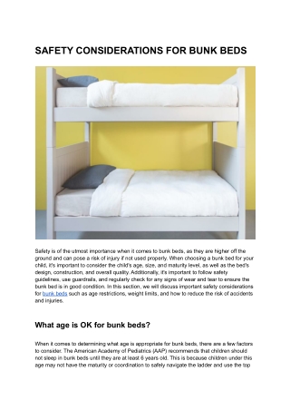 SAFETY CONSIDERATIONS FOR BUNK BEDS