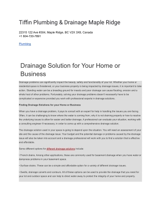 Tiffin Plumbing & Drainage Maple Ridge