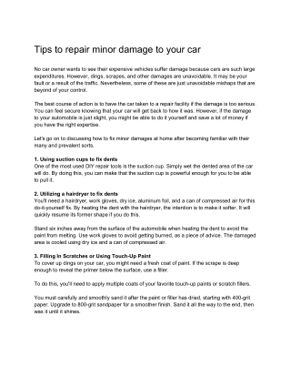 Tips to repair minor damage to your car