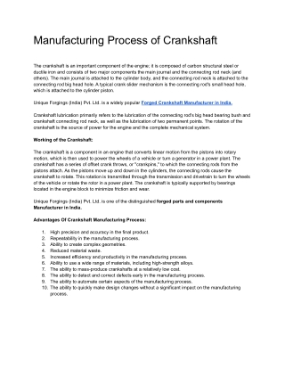 Manufacturing Process of Crankshaft