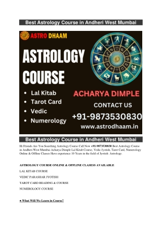 Best Astrology Course in Andheri West Mumbai  91-9873530830