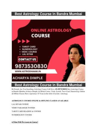 Best Astrology Course in Bandra Mumbai  91-9873530830