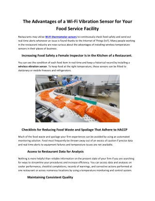Advantages of a Wi-Fi Vibration Sensor in Food Service Facility