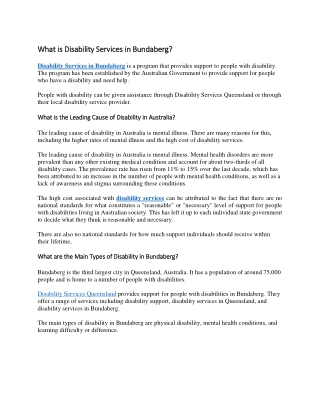 What is Disability Services in Bundaberg