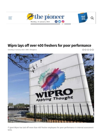 Wipro lays off over 400 freshers for poor performance