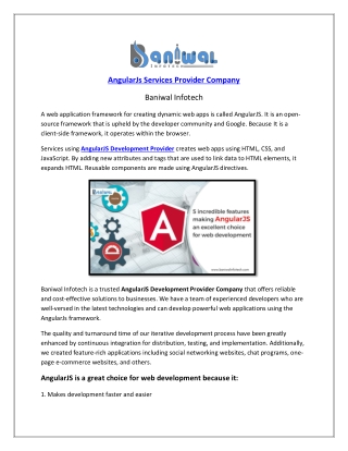 AngularJs Development Services Provider Company - Baniwal Infotech