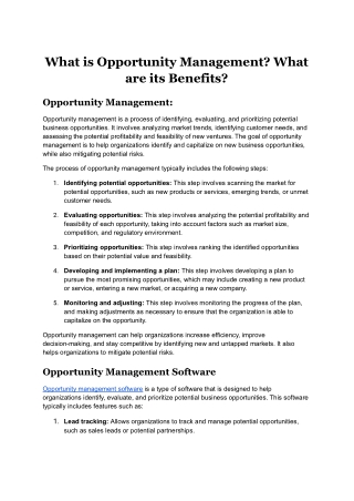 What is opportunity management_What are its benefits_.