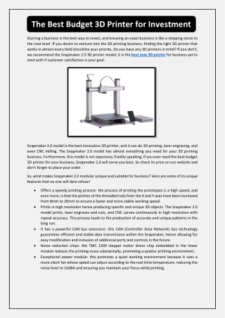 The Best Budget 3D Printer for Investment