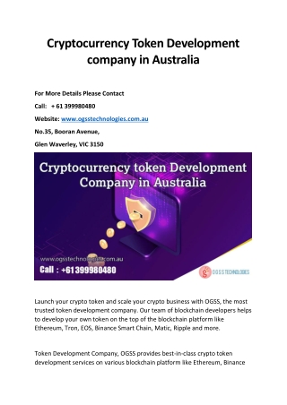 Cryptocurrency Token Development company in Australia