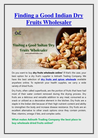 Finding a Good Indian Dry Fruits Wholesaler