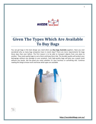 Given The Types Which Are Available To Buy Bags