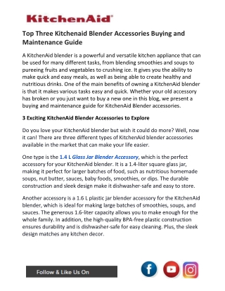 Top Three Kitchenaid Blender Accessories Buying and Maintenance Guide