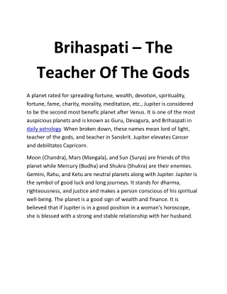 Brihaspati – The Teacher Of The Gods