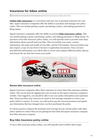 Insurance for bike online