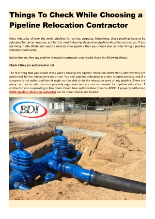 Things To Check While Choosing a Pipeline Relocation Contractor