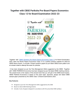 Together with CBSE Pariksha Pre-Board Papers Economics Class 12 for Board Examination 2022-23