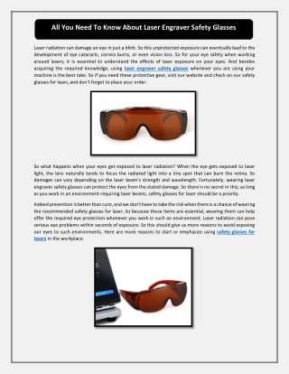 All You Need To Know About Laser Engraver Safety Glasses