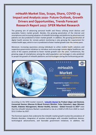 mHealth Market Size, Scope, Share, COVID-19 Impact and Analysis 2020-2027