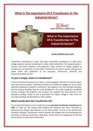 What is the Importance of a Transformer in the Industrial Sector?