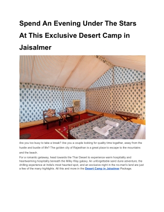 A Evening Under the Stars with an Exclusive Desert Camp in Jaisalmer