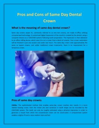 Pros and Cons of Same Day Dental Crown