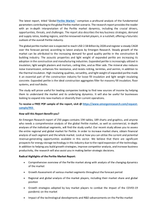 Perlite Market Size, SWOT Analysis,  Major Key Vendors and Top Trends 2028