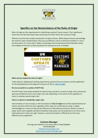 Specifics on the Nomenclature of the Rules of Origin