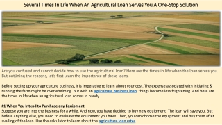 Several Times In Life When An Agricultural Loan Serves You A One-Stop Solution