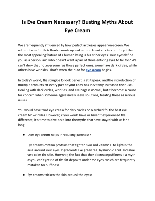 Is Eye Cream Necessary