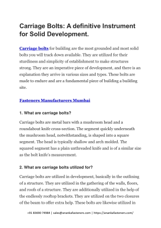 Carriage Bolts A definitive Instrument for Solid Development.