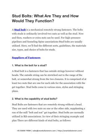 Stud Bolts What Are They and How Would They Function