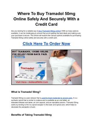 Where To Buy Tramadol 50mg Online Safely And Securely With a Credit Card