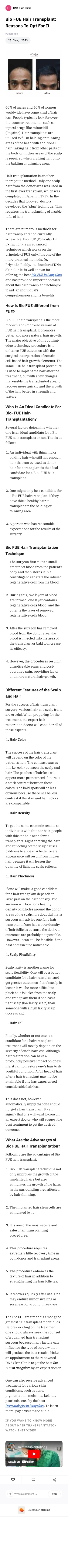 Bio FUE Hair Transplant: Reasons To Opt For It