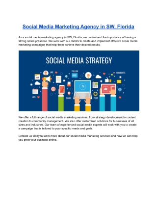 Social Media Marketing Agency in SW, Florida