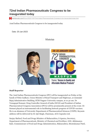 Platinum Sponsors of 72 Indian Pharmaceutical Congress -ZIM LABS