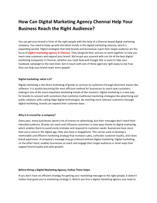 How Can Digital Marketing Agency Chennai Help Your Business Reach the Right Audience