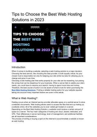 Tips to Choose the Best Web Hosting Solutions in 2023