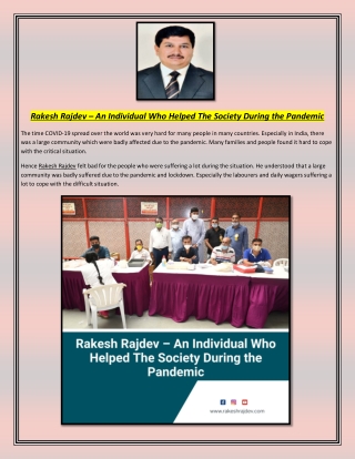 Rakesh Rajdev – An Individual Who Helped The Society During the Pandemic