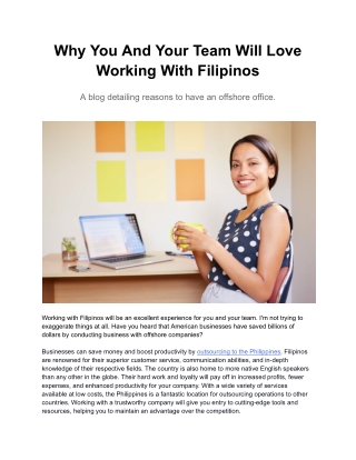 Why You And Your Team Will Love Working With Filipinos