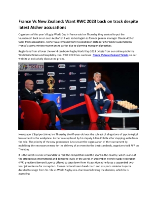 France Rugby World Cup Want RWC 2023 back on track despite latest Atcher accusations
