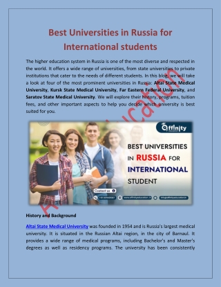 Best Universities in Russia for international students