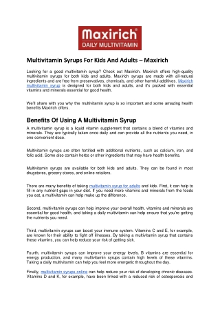 Multivitamin Syrups For Kids And Adults - Maxirich