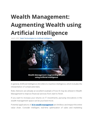 Wealth Management: Augmenting Wealth using Artificial Intelligence