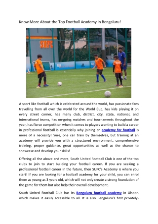 About the Top Football Academy in Bengaluru