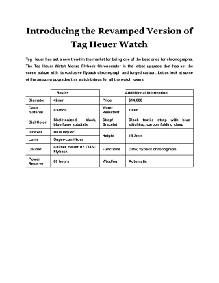 Introducing the Revamped Version of Tag Heuer Watch