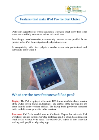 Features that make iPad Pro the Best Choice